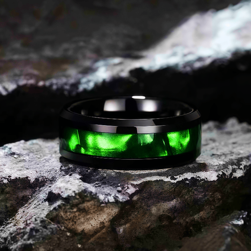 Men's Stylish Stainless Steel Inlaid Green Opal Ring